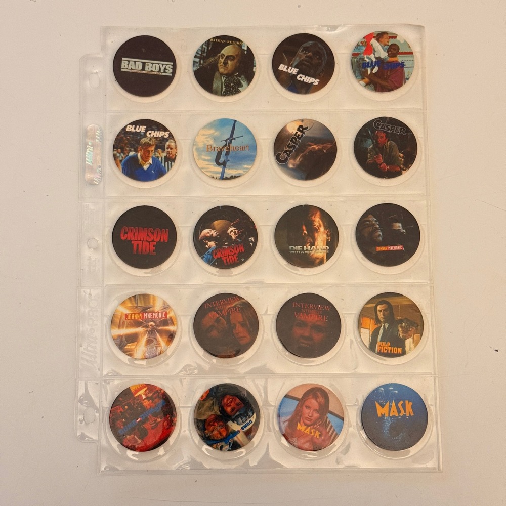 Vintage 90s Movie Promo Pog Lot 20pc Pulp Fiction Batman Returns Die Hard Casper